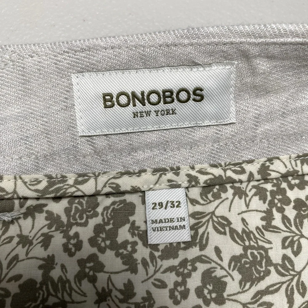 Bonobos Linen Pants 29x32 Slim Profilo Flat Front Off White Gray